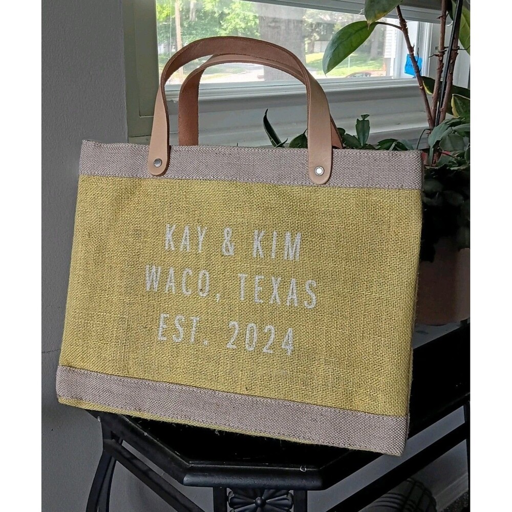 Apolis Artisan NWT Market Bag Yellow Jute Tote Leather Handles Waco Texas